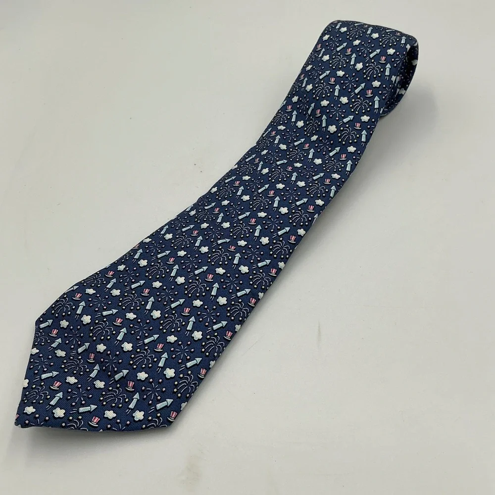 Vineyard Vines Kids Tie Blue Fireworks Print Silk Necktie